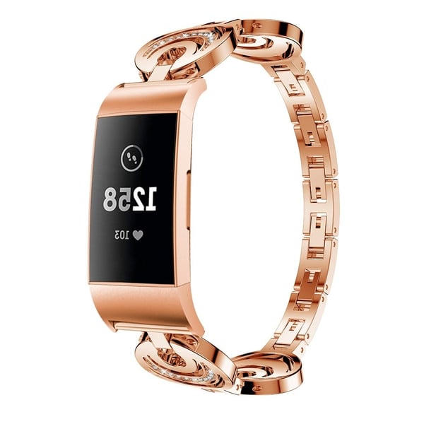 Fitbit Charge 4 / 3 metalrem med rhinestone-dekor og månedesign - Rødguld