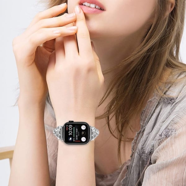 Apple Watch Series 8 (41 mm) strass sommerfugldekor i rustfritt stål - Sølv