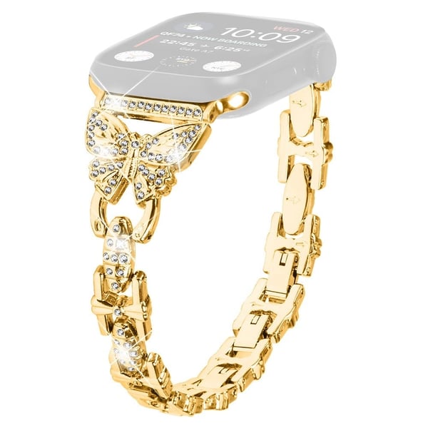 Apple Watch Series 8 (45 mm) / Watch Ultra strass sommerfugldekor i rustfritt stål - Gull