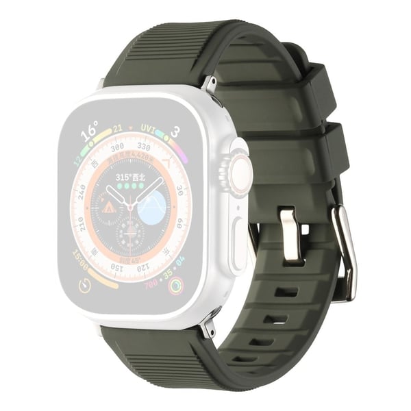 Apple Watch Series 8 (45 mm) / Watch Ultra silikonrem i stripet overflatestil - Svartgrønn