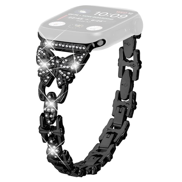 Apple Watch Series 8 (41 mm) strass sommerfugldekor i rustfritt stål - Svart