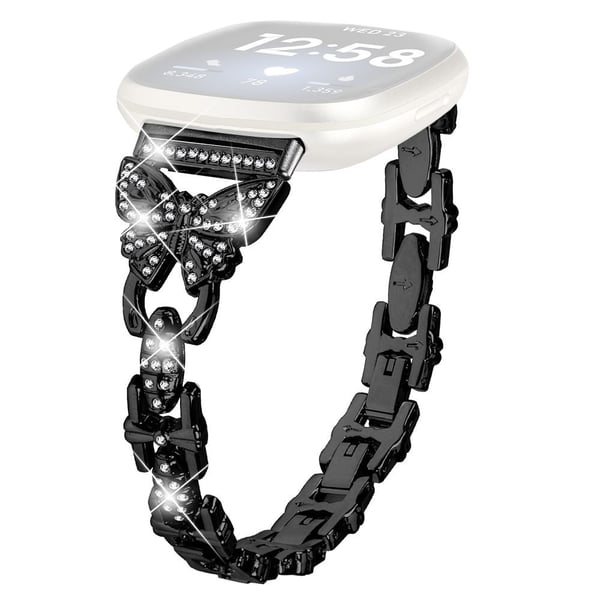 Fitbit Sense 2 / Versa 4 metallrem med rhinestone sommerfugldekor - Svart Fitbit Sense 2 / Versa 4 metallrem med rhinestone sommerfugldekor - Svart