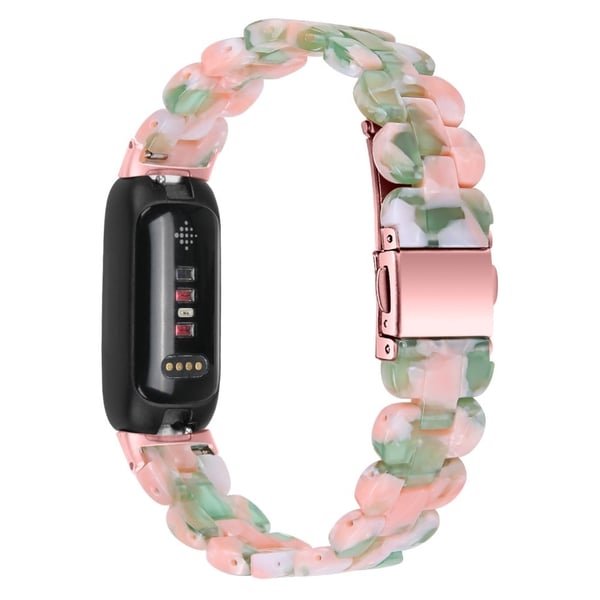 Fitbit Inspire 3 ovalt armband i rostfritt stål i resin-stil - Rosa Grön Mix