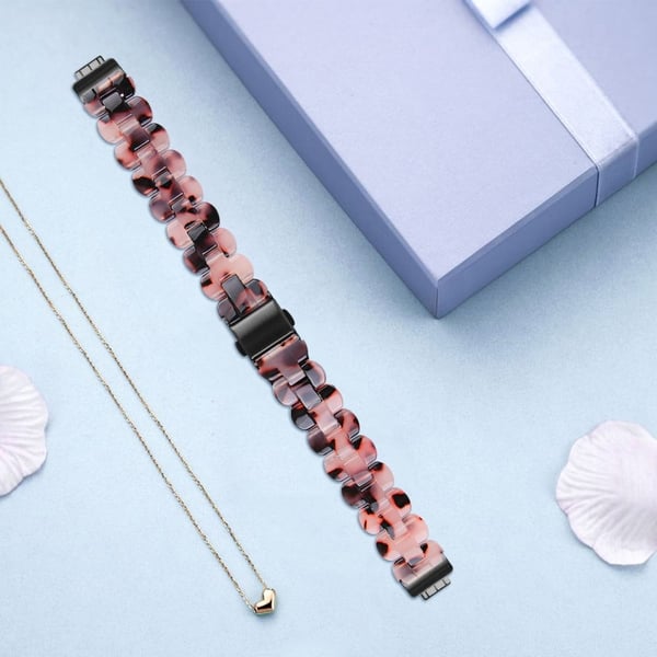 Fitbit Inspire 3 oval harpiksrem i rustfritt stål - Brun Lys Rosa Mix