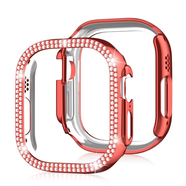 Apple Watch Ultra-dekordeksel med to rader med rhinestone - Rød