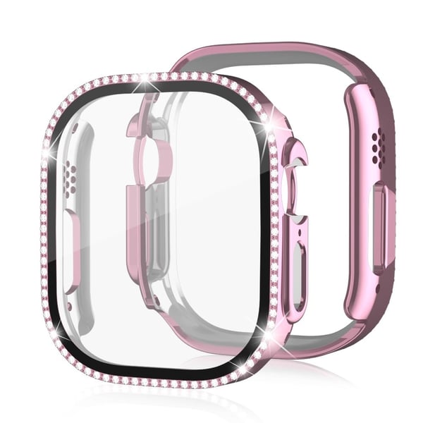 Apple Watch Ultra-dekordeksel med to rader med rhinestone - Rosa