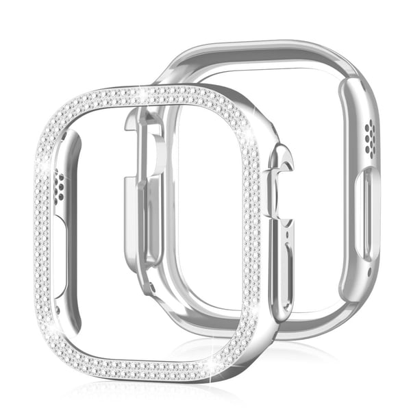 Apple Watch Ultra-dekordeksel med to rader med rhinestone - Sølv