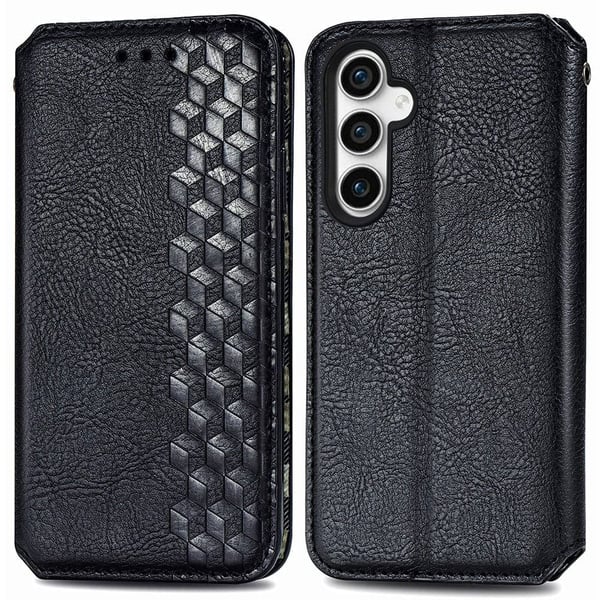 Læretui med A Stilfull Rhombus Imprint til Samsung Galaxy S23 Fe - Svart