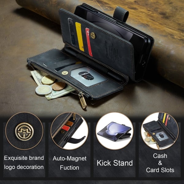 CaseMe Samsung Galaxy Z Fold5 etui med lynlås og pung - Sort