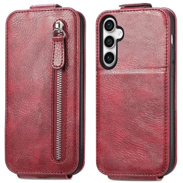 Vertical Flip Phone Etui med Zipper til Samsung Galaxy S23 Fe - Rød