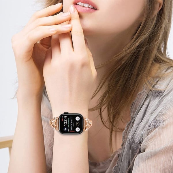 Apple Watch Series 8 (45 mm) / Watch Ultra strass sommerfugldekor i rustfritt stål - Rose Gull