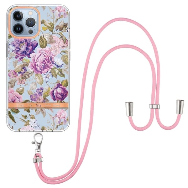 Slim og Holdbart Blødtcover med Snor til iPhone 15 Pro Max - Hc006 Lilla Pæon