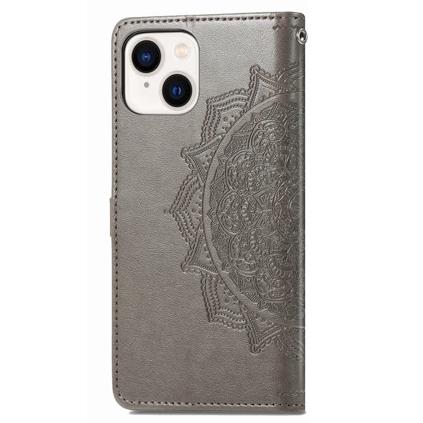 Mandala läder iPhone 15 Plus fodral - Silver/Grå