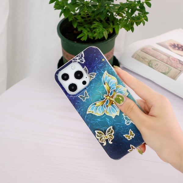Marble iPhone 15 Pro Etui - Electroplated Sommerfugler