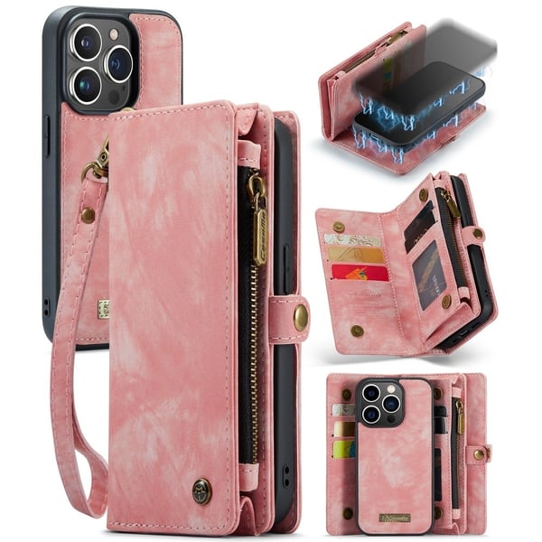 CaseMe iPhone 15 Pro Max Lommebok med Glidelås - Rosa