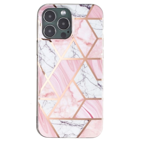 Marble iPhone 15 Pro Etui - White Rubble / Rosa