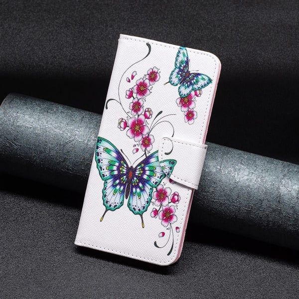 Wonderland Motorola Moto G14 Flippetui - Fersken Blossom og Sommerfugler