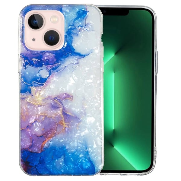 Marble iPhone 15 Plus Etui - Sky Blue Lilla Klinkekule