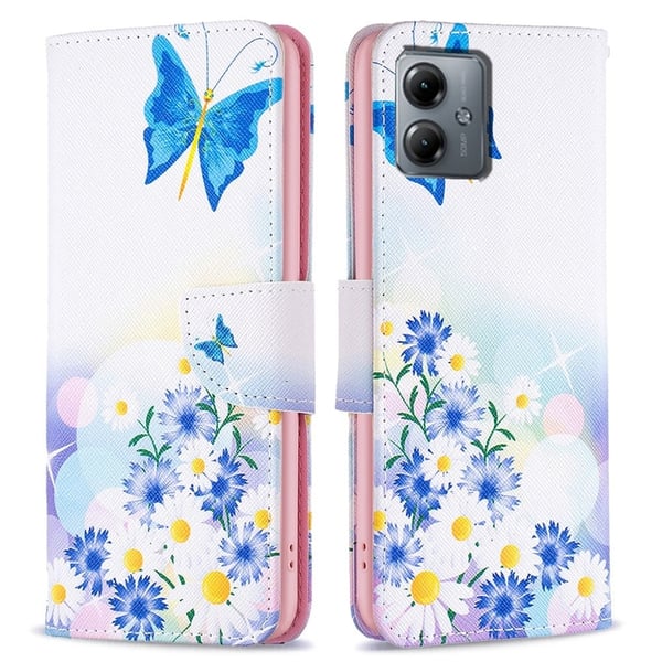Wonderland Motorola Moto G14 Flippetui - Sommerfugl og Blomster