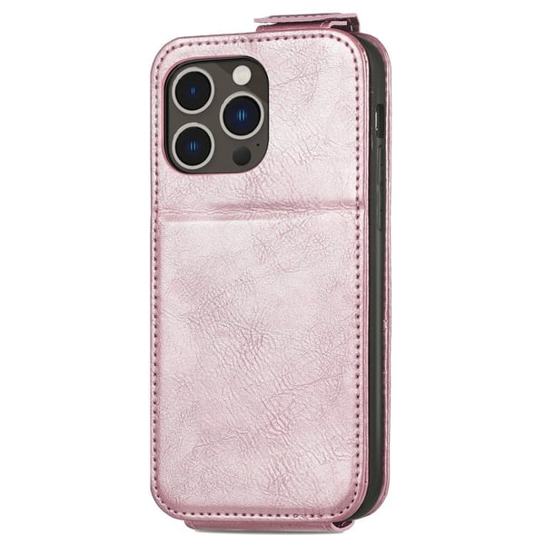 Vertical Flip Phone Etui med Zipper til iPhone 15 Pro Max - Rose Gull