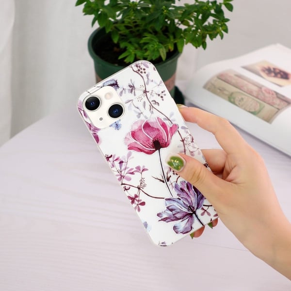 Marble iPhone 15 Plus Etui - Electroplated Lotus
