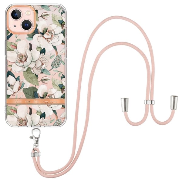 Slim og Slitesterk Softcover med Lanyard til iPhone 15 Plus - Hc001 Green Gardenia