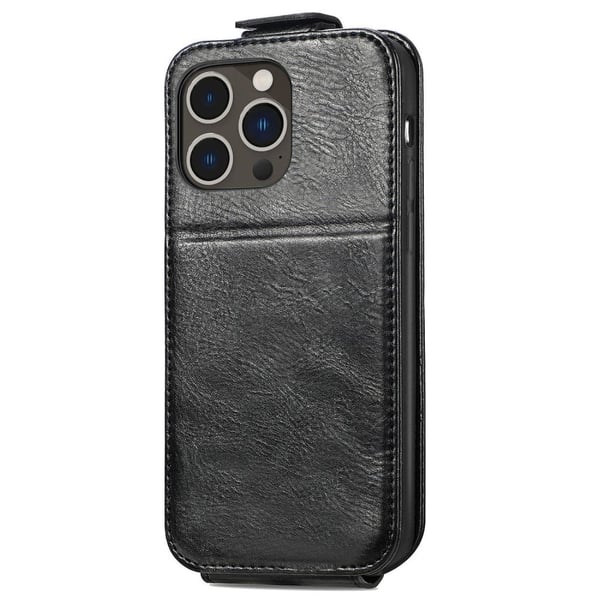 Vertical Flip Phone Etui med Zipper til iPhone 15 Pro Max - Svart