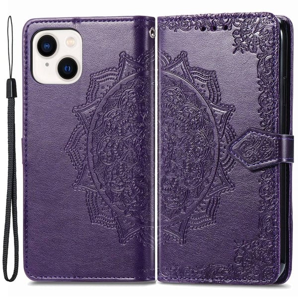 Mandala läder iPhone 15 fodral - Lila