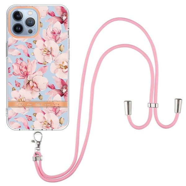 Slim og Slitesterk Softcover med Lanyard til iPhone 15 Pro Max - Hc005 Pink Gardenia