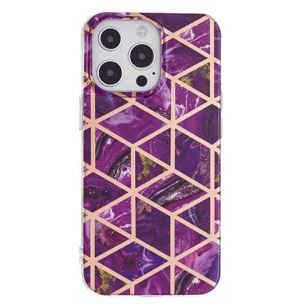 Marble iPhone 15 Pro Max Etui - Electroplated Lilla Klinkekule