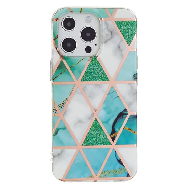 Marble iPhone 15 Pro Etui - Electroplated Green / Hvit Klinkekule