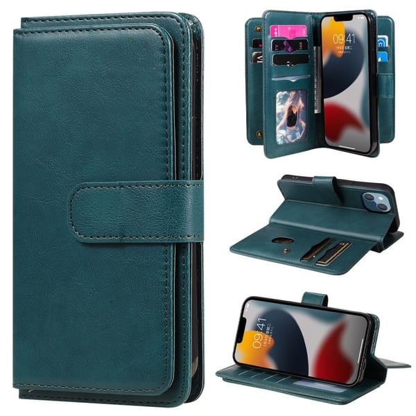 10-slot Lommebok Etui til iPhone 15 Plus - Grønn