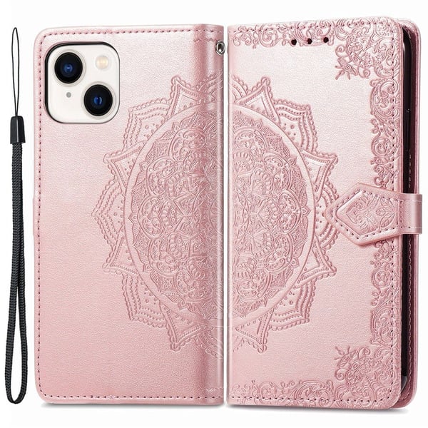Mandala läder iPhone 15 fodral - Rosa