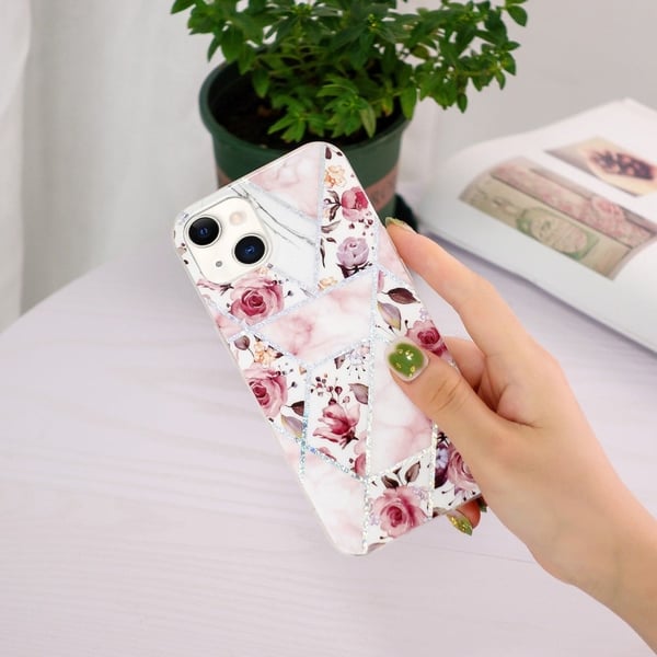 Marble iPhone 15 Plus Etui - Electroplated Rose