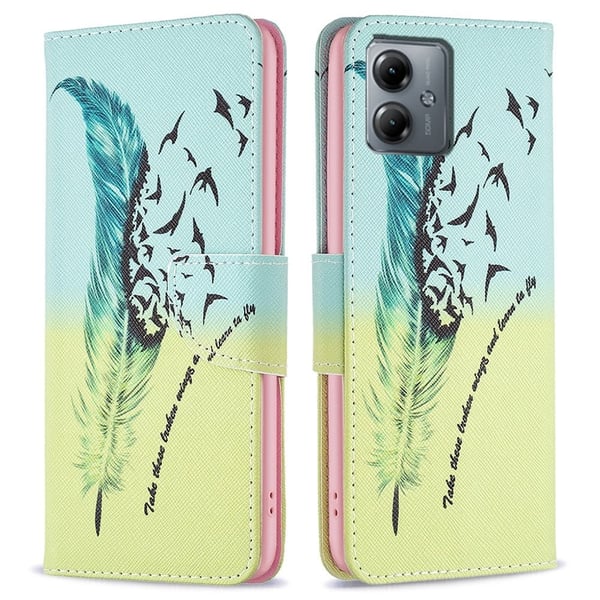 Wonderland Motorola Moto G14 Flippetui - Fjør og Fugler