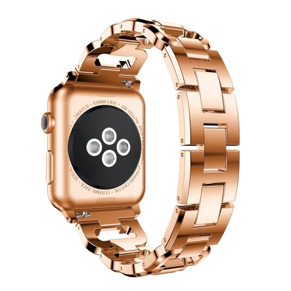 Apple Watch 38mm erstatnings urrem i stainless stål med bjergkrystal dekoration i D-formet design - Rosa Guld