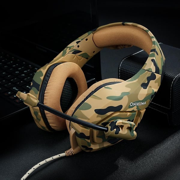 ONIKUMA K1B 3,5 mm:n stereopeliheadset mikrofoni kanssa, camo sand