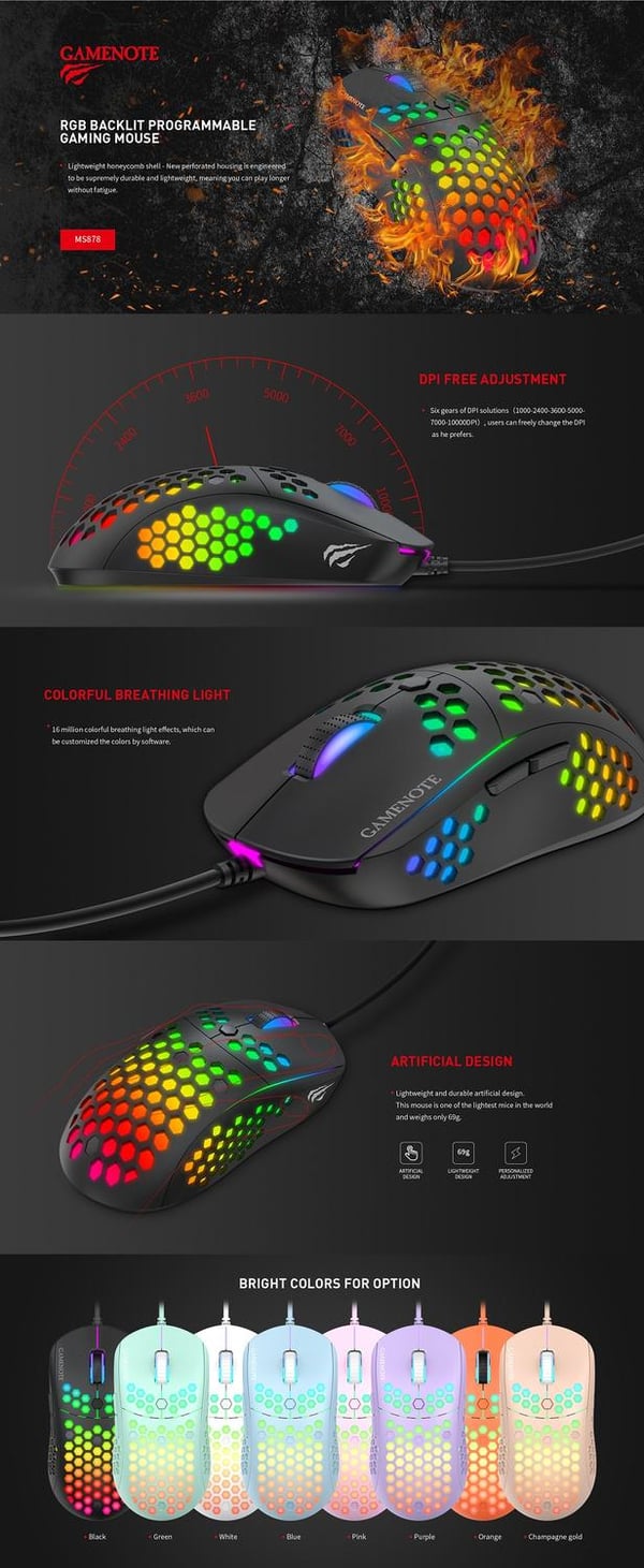 Gamingmus Havit GAMENOTE MS878 RGB 1000-10000 DPI