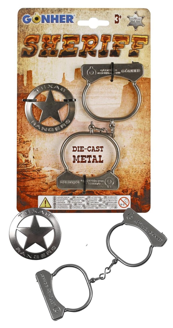 314/0 - Gonher Cowboy Håndjern og Metalstjerne