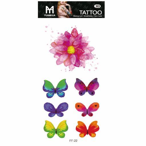 Midlertidig tatovering 19 x 9 cm - Blomst og sommerfugle