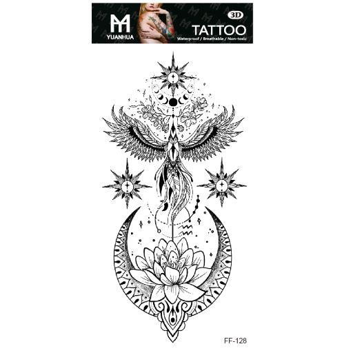 Midlertidig tatovering 19 x 9 cm - Sejt motiv med måne & bladfugl