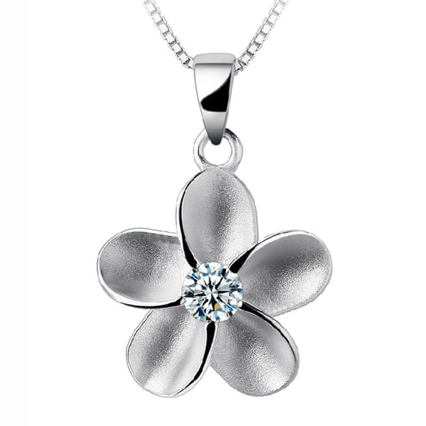 Blomsterhalskæde - sølvfarve med hvid rhinestone