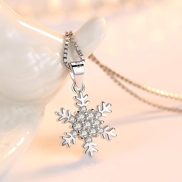 Snefnug halskæde - sølvfarve med hvid rhinestone