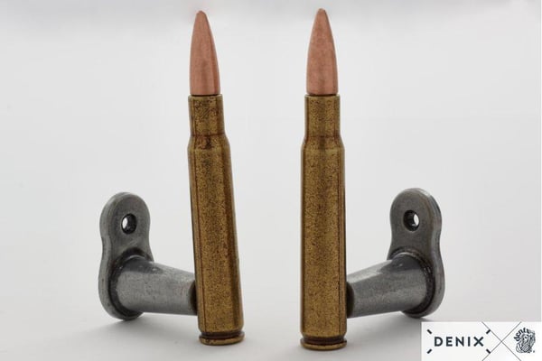 Denix .30-06 Springfield -patruunan muotoiset seinäkoukut – pari replikoiden esillepanoon