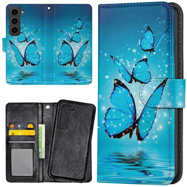 Samsung Galaxy S23 Plus - Lommebok Deksel Glitrende Sommerfugler