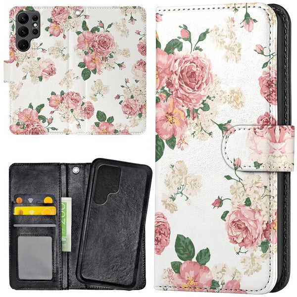 Samsung Galaxy S23 Ultra - Lommebok Deksel Retro Blomster
