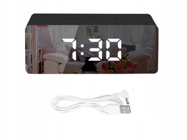 Vekkerklokke med LED & Termometer – Klokke - Black