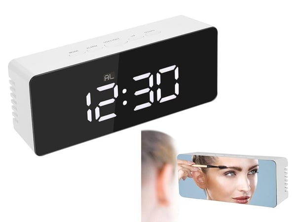 Vekkerklokke med LED & Termometer – Klokke - White