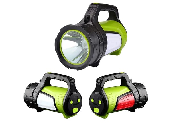 LED-taskulamppu kahvalla ja varavirtalähde