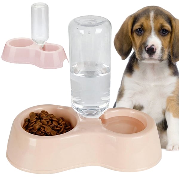 Dobbel Hundeskål / Vannskål med Dispenser - Hund & Katt